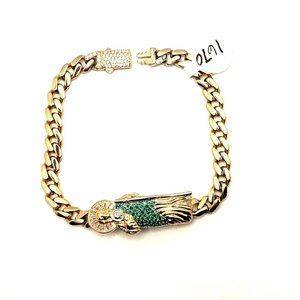 14k Real Gold Cuban ID San Judas Bracelet Pulsera CZ Stone 8.5"